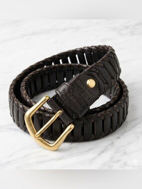 Giuliano Bassini Italian Braided Leather Belt with Brass Buckle